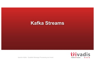 Kafka Streams
Apache Kafka - Scalable Message Processing and more!
 