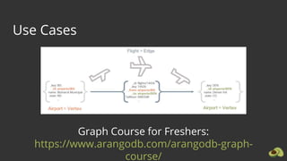 Use Cases
Graph Course for Freshers:
https://www.arangodb.com/arangodb-graph-
course/
 