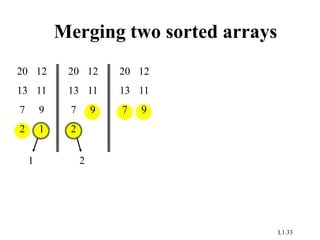L1.33
Merging two sorted arrays
20
13
7
2
12
11
9
1
1
20
13
7
2
12
11
9
2
20
13
7
12
11
9
 