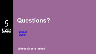 Questions?
@dcos @joerg_schad
dcos.io
Demo
 