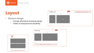 Layout
• Structure changes
• strongly affected by bootstrap design
• matter of taste/personal (dis)ability
28-layout-tabs
 