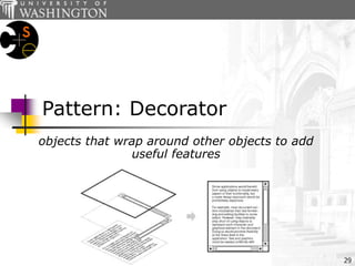 29
Pattern: Decorator
objects that wrap around other objects to add
useful features
 