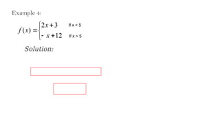 Example 4:







12
3
2
)
(
x
x
x
f
If x < 5
If x > 5
Solution:
 