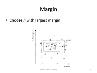 Margin
• Choose h with largest margin
Lecture 2: Basic Concepts 20
 