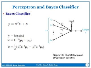 ASU-CSC445: Neural Networks Prof. Dr. Mostafa Gadal-Haqq
Perceptron and Bayes Classifier
 Bayes Classifier
Figure 1.6 Signal-flow graph
of Gaussian classifier.
13
 