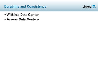 Durability and Consistency
 Within a Data Center
 Across Data Centers
 