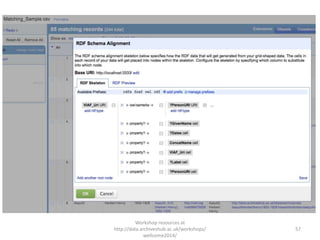 Workshop resources at
http://data.archiveshub.ac.uk/workshops/
wellcome2014/
57
 