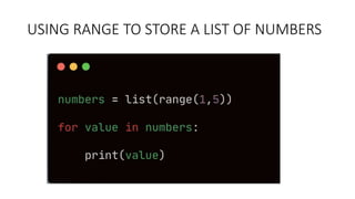 USING RANGE TO STORE A LIST OF NUMBERS
 