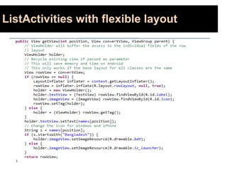 ListActivities with flexible layout
 