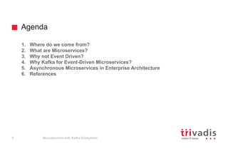 Agenda
1. Where do we come from?
2. What are Microservices?
3. Why not Event Driven?
4. Why Kafka for Event-Driven Microservices?
5. Asynchronous Microservices in Enterprise Architecture
6. References
Microservices with Kafka Ecosystem5
 