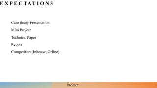 E X P E C TAT I O N S
Case Study Presentation
Mini Project
Technical Paper
Report
Competition (Inhouse, Online)
37
PROJECT
 