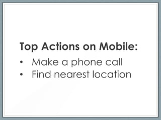 Top Actions on Mobile:
• Make a phone call
• Find nearest location
 