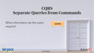 @DGOMEZG
CQRS
Separate Queries from Commands
QUERIES
What information do the users
require?
@DGOMEZG
 