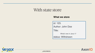 @DGOMEZG
With state store
id: 123.
Author: John Doe
Title:
What’s new in Java 17
status: Withdrawn
What we store
 