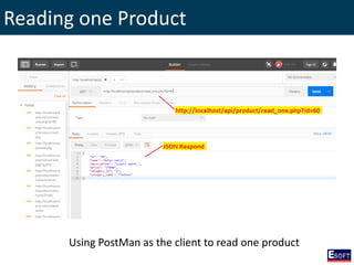 Reading one Product
Using PostMan as the client to read one product
 