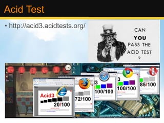Acid Test http://acid3.acidtests.org/ 