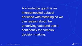 © 2022 Neo4j, Inc. All rights reserved.
© 2022 Neo4j, Inc. All rights reserved.
2
A knowledge graph is an
interconnected dataset
enriched with meaning so we
can reason about the
underlying data and use it
confidently for complex
decision-making.
 