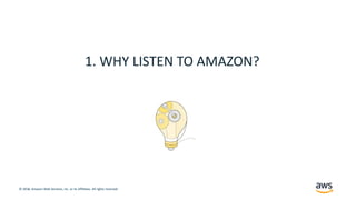 © 2018, Amazon Web Services, Inc. or its Affiliates. All rights reserved.© 2017, Amazon Web Services, Inc. or its Affiliates. All rights reserved.
1. WHY LISTEN TO AMAZON?
 