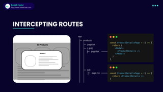 Babel Coder
Babel Coder
https://www.babelcoder.com
All Products
Product 1
INTERCEPTING ROUTES
[id]
page.tsx
app
products
page.tsx
(..)[id]
page.tsx
 
