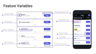 Feature Variables
6
Square Logo
Rectangle Logo
Star Ratings
Coverage Value Prop
First Month Pricing
Price in CTA
Carrier Taglines
List View
Card View
 