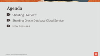 Confidential – Oracle Internal/Restricted/Highly Restricted
3
Sharding Overview
Sharding Oracle Database Cloud Service
New Features
1
2
3
Agenda
 