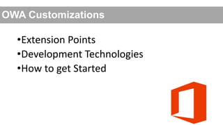 OWA Customizations

•Extension Points
•Development Technologies
•How to get Started

 