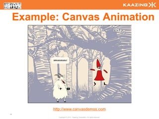 Example: Canvas Animation




            http://www.canvasdemos.com
59
              Copyright © 2010 - Kaazing Corporation. All rights reserved.
 