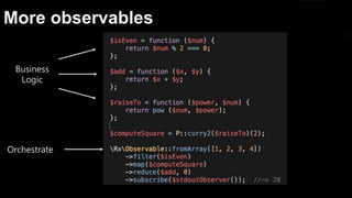 More observables
Business
Logic
Orchestrate
 