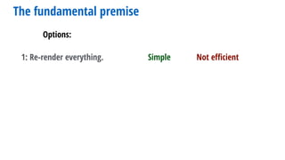 Options:
The fundamental premise
1: Re-render everything. Simple Not eﬃcient
 