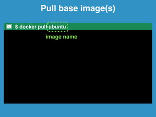Pull base image(s) 
$ docker pull ubuntu 
image name 
 