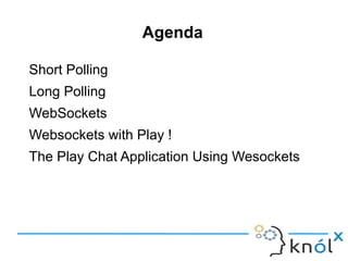 Agenda
Short Polling
Long Polling
WebSockets
Websockets with Play !
The Play Chat Application Using Wesockets

 