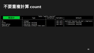 80
不要重複計算 count
舊設計
 