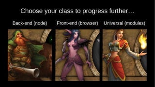 Choose your class to progress further…
Back-end (node) Front-end (browser) Universal (modules)
 
