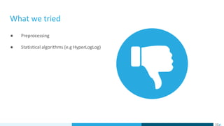 What we tried
● Preprocessing
● Statistical algorithms (e.g HyperLogLog)
 
