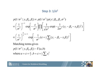 Step 3: 1/σ2




















































i i
N
i
i
i
N
i
i
i
e
b
a
b
a
y
p
x
y
x
y
y
p
p
y
p
2
2
1
2
1
0
2
2
1
0
2
1
2
1
2
2
2
1
0
2
2
2
1
2
2
1
0
2
1
0
2
,
where
)
,
(
~
)
,
,
|
/
1
(
gives
terms
Matching
)
(
(
1
exp
1
)
)
(
2
1
exp(
1
exp
1
)
,
,
|
(
)
/
1
(
)
,
,
|
/
1
(


























 