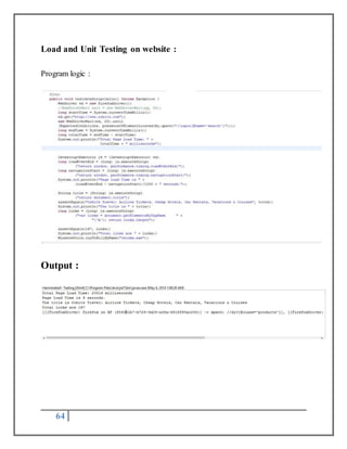 Load and Unit Testing on website : 
Program logic : 
Output : 
64 
 