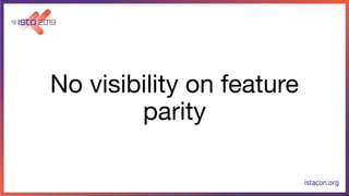 No visibility on feature
parity
 