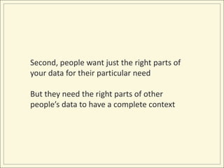 Second, people want just the right parts of your data for their particular needBut they need the right parts of other people’s data to have a complete context