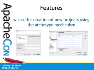 Features wizard for creation of new projects using the archetype mechanism 