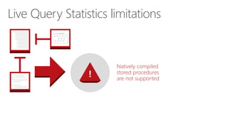 Natively compiled
stored procedures
are not supported
Live Query Statistics limitations
 