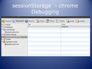 sessionStorage - chrome
       Debugging
 