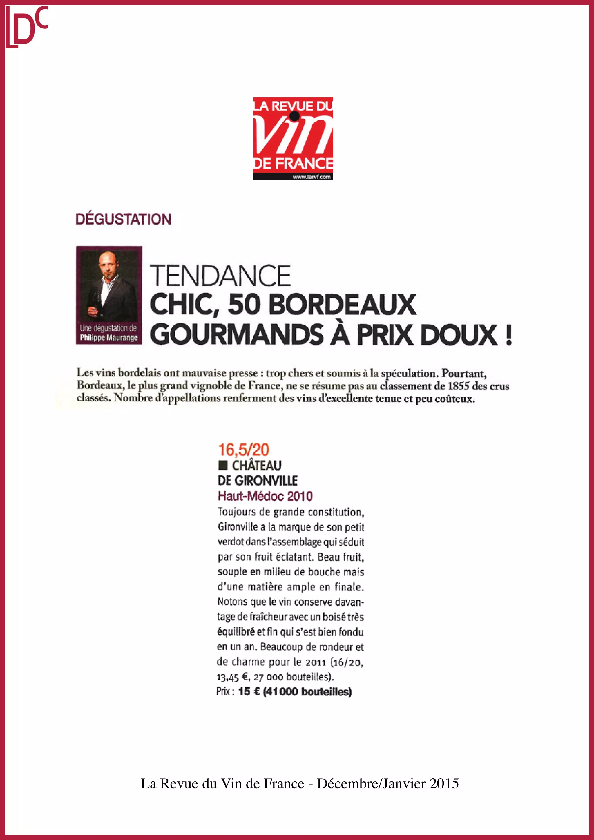 La Revue du Vin de France - Décembre/Janvier 2015 
 