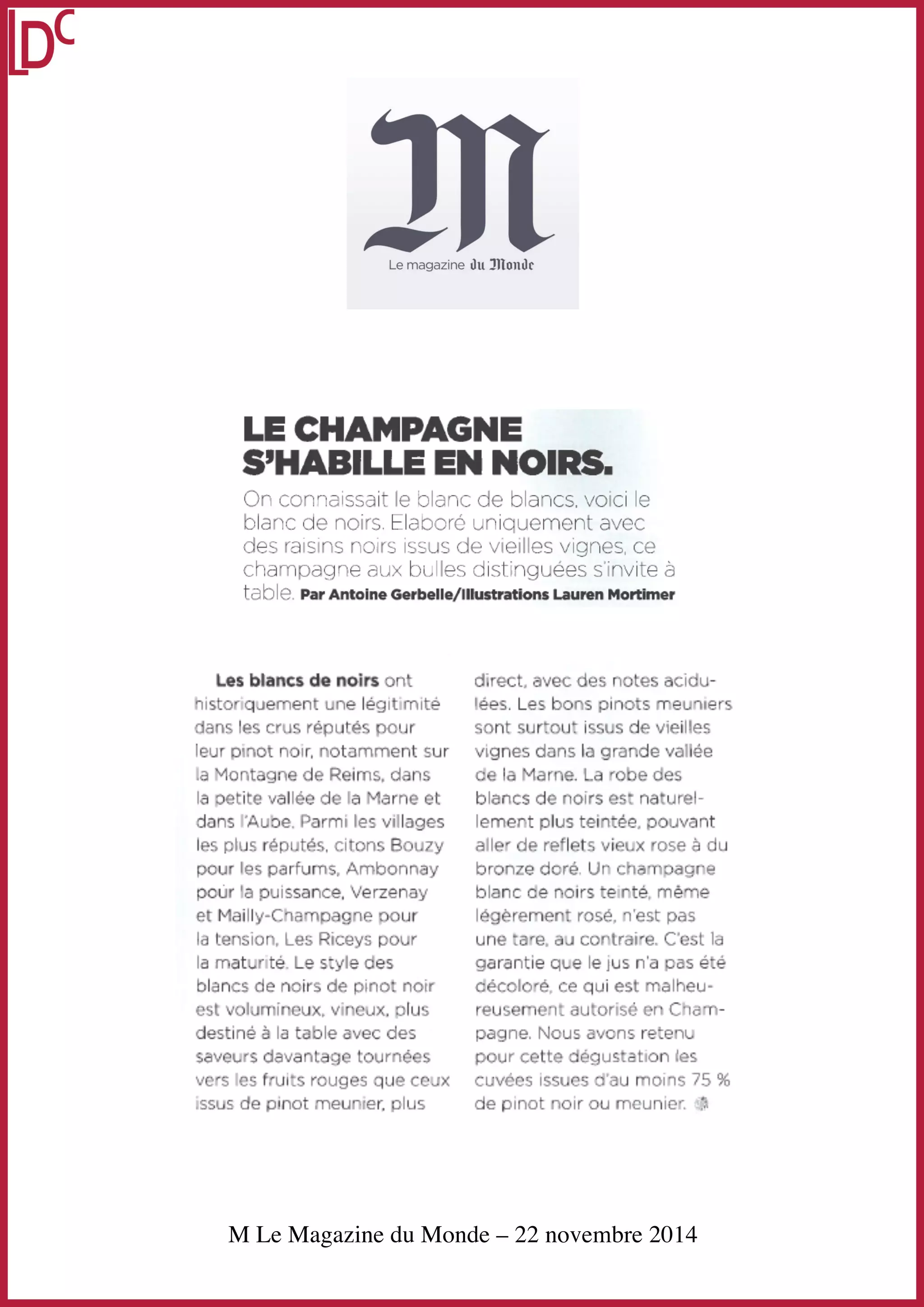 M Le Magazine du Monde – 22 novembre 2014 
 