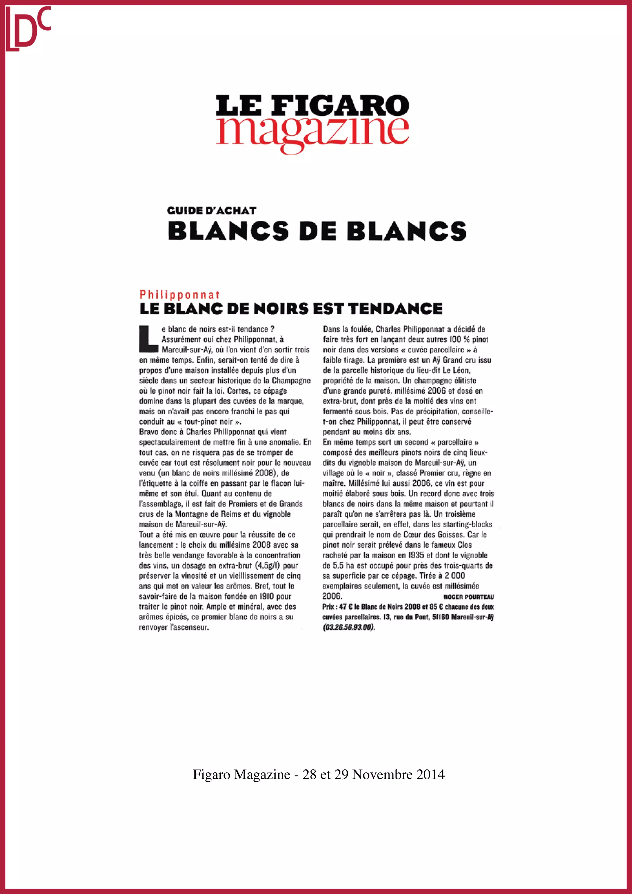 Figaro Magazine - 28 et 29 Novembre 2014 
 