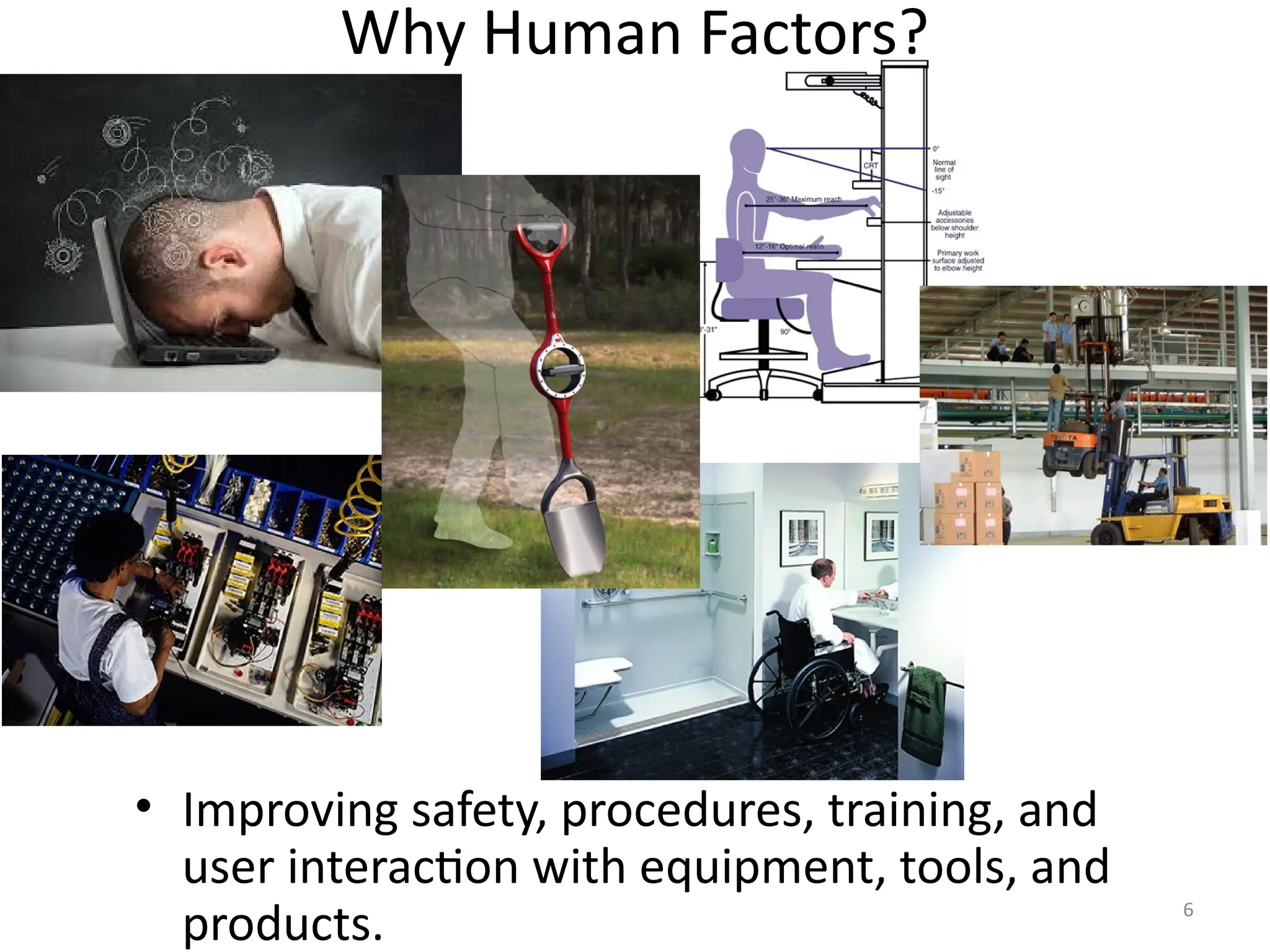 6
Why Human Factors?
• Improving safety, procedures, training, and
user interaction with equipment, tools, and
products.
 