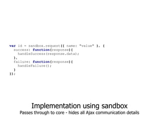 What Extensions?
•   Error handling
•   Ajax communication
•   New module capabilities
•   General utilities
•   Anything!
 