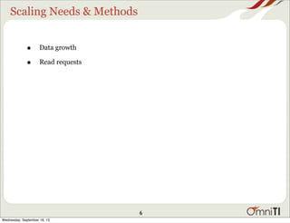 Scaling Needs & Methods
• Data growth
• Read requests
6
Wednesday, September 18, 13
 