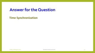 Answer for the Question
Time Synchronization
Schedule based protocols 42Friday, 28August 2020
 