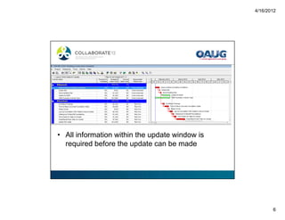 4/16/2012
6
• All information within the update window is
required before the update can be made
 
