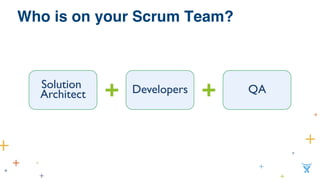 Who is on your Scrum Team?!
Solution
Architect	

 Developers	

 QA	

+	

 +	

 